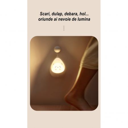 Lampa de veghe portabila cu 2 moduri de functionare , silicon non-toxic, reincarcabila USB, senzor miscare, alb, iepuras [6]