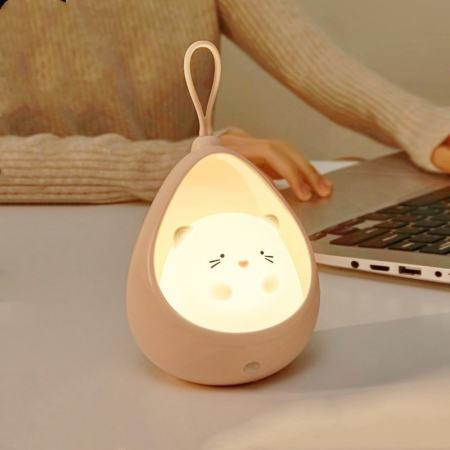 Lampa de Veghe, , Portabila, cu 2 Moduri de Functionare, Silicon Non-Toxic, Reincarcabila USB, Senzor Miscare, Model Pisica, Alb [2]