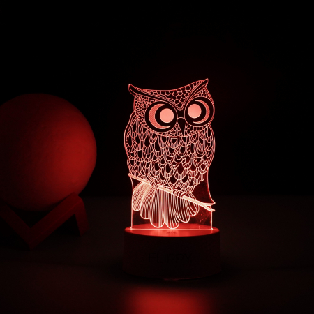 Lampa LED decorativa, , 3D, Bufnita, cu USB si baterii, 20 cm inaltime, din material acril, lumina multicolora si telecomanda inclusa, alb [3]