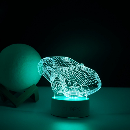 Lampa LED decorativa, , 3D, Masina Sport, doua moduri de alimentare USB si baterii, 20 cm inaltime, din material acril si lumina multicolora, alb [2]