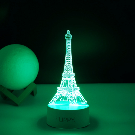 Lampa LED decorativa, , 3D, Turnul Eiffel, din material acril si lumina multicolora, alb [4]