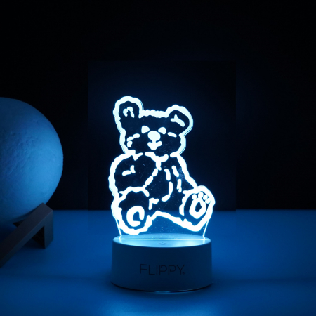 Lampa LED decorativa, , 3D, Ursulet, cu telecomanda, doua moduri de alimentare USB si baterii, 20 cm inaltime, din material acril si lumina multicolora, alb [3]