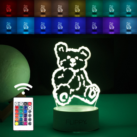 Articole pentru Casa Engros - Lampa LED decorativa, , 3D, Ursulet, cu telecomanda, doua moduri de alimentare USB si baterii, 20 cm inaltime, din material acril si lumina multicolora, alb