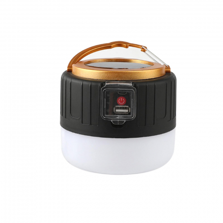 Gradina si Articole Gradinarit Engros - Lampa Portabila, , Incarcare Solara + USB, Afisaj Inteligent al Bateriei, Raza de Actiune 32 mp, 6x9x11 cm, 3 Moduri, Negru