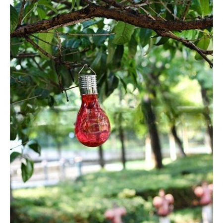Lampa Solara LED Decorativa sub forma de Bulb, pentru exterior, suspendata, IP65, Ultron Rosu,  [4]