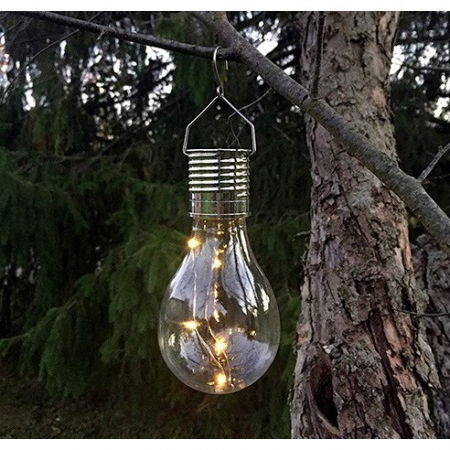 Lampa Solara LED Decorativa sub forma de Bulb, pentru exterior, suspendata, IP65, Ultron Transparent, lumina calda,  [2]