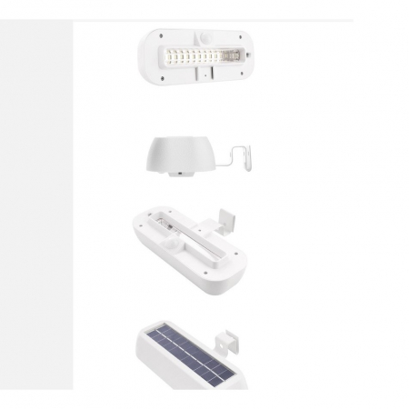 Lampa solara LED dreptunghiulara pentru perete , 18 x 7 cm, senzor miscare, 6V, ABS, 2200mAh, rezistent la apa, culoare lumina alb rece, alb [1]