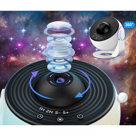 Lampa Tip Proiector Galaxie, , pentru Dormitor, Tematica Cer Instelat, Model Glob, HD, Rotire 360 de Grade, 20 de Imagini, Incarcare USB, 10 W, 15x15 cm, Alb Negru [8]