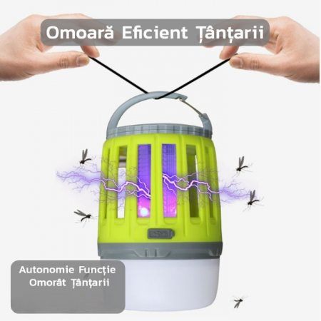 Bricolaj Engros - Lampă UV antiinsecte , anti muste, anti tantari, Conectare la priza prin USB, portabil, 3.7 V, 200 lumeni, 8.5 x 13.3 cm, Verde