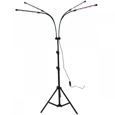 Gradina si Articole Gradinarit Engros - Lampa UV pentru cresterea plantelor, , 4 capete, putere 30W, 108 LED-uri Lampa cu lumina Ultra-Violet, Lampa cu Picior Ajustabil pana la 2 m, Lumina UV Alb Rece