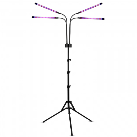 Gradina si Articole Gradinarit Engros - Lampa UV pentru cresterea plantelor, , 4 capete, putere 30W, 108 LED-uri Lampa cu lumina Ultra-Violet, Lampa cu Picior Ajustabil pana la 2 m, Lumina UV Mov