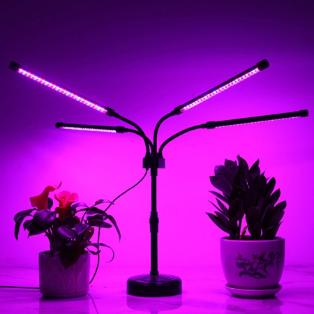 Gradina si Articole Gradinarit Engros - Lampa UV pentru cresterea plantelor, , Alimentare cu USB, 20W, 4 capete, 96 LED-uri, 9 nivele lumina, Timer, Inaltime Ajustabila pana la 65 cm Lumina Mov