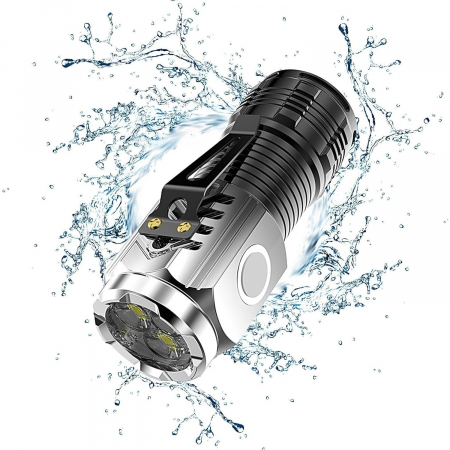 Lanterna cu 3 Nuclee Led, , Incarcare USB, Autonomie 4-20h, Raza Maxima 100-200 m, 5W, 4 x 4 x 9 cm, Suport de Agatat, Fund Magnetic, Argintiu [2]
