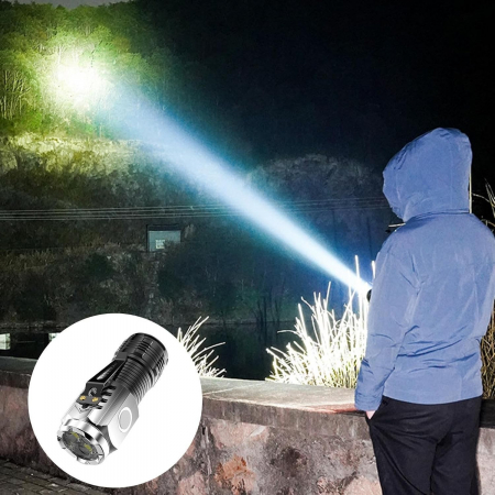 Lanterna cu 3 Nuclee Led, , Incarcare USB, Autonomie 4-20h, Raza Maxima 100-200 m, 5W, 4 x 4 x 9 cm, Suport de Agatat, Fund Magnetic, Argintiu [4]