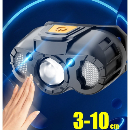 Lanterna LED de Cap, , cu Suport Inclus, Incarcare USB Tip C, Raza 100-200m, 5W, 6 Trepte de Lumina, 400 mAh, Gri [3]