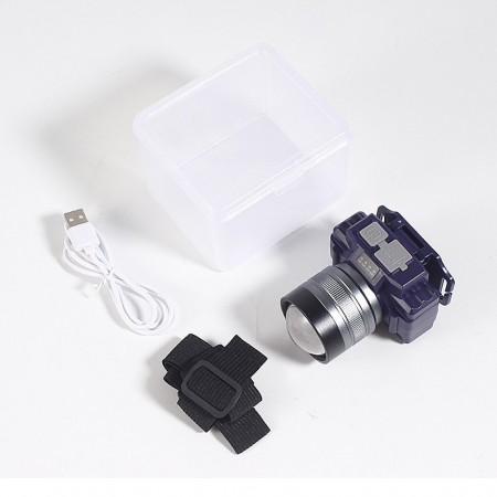 Lanterna LED de Montat pe Cap, , cu Raza Lunga de Zoom, Far Telescopic, Reglabil, Rezistent la Apa, pentru Pescuit in Aer Liber, Camping, Lumina Puternica, Lanterna, 7.5x5x7 cm, Albastru [10]