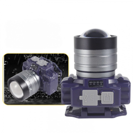 Lanterna LED de Montat pe Cap, , cu Raza Lunga de Zoom, Far Telescopic, Reglabil, Rezistent la Apa, pentru Pescuit in Aer Liber, Camping, Lumina Puternica, Lanterna, 7.5x5x7 cm, Albastru [4]