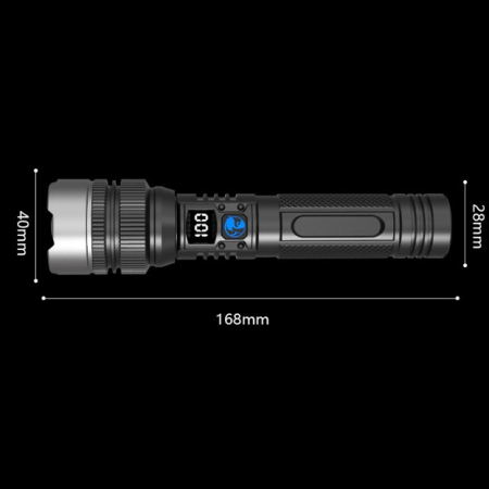 Lanterna LED Lumina Alba, , Lanterna cu Zoom Telescopic, Baterie externa, din Aluminiu + ABS, 1800 mAh, 17 x 4 x 3 cm, Negru [1]