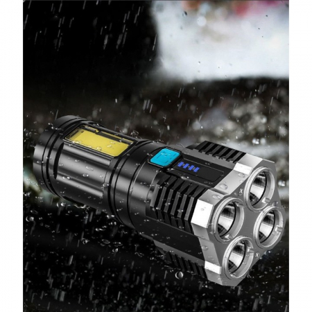 Lanterna LED Tactica 2 in 1, , 4 Moduri de Iluminare, Tip Proiector COB, Rezistenta la Apa, Reincarcabila, USB, Lanterna de Drumetii, 13.6 x 5 cm, Negru [7]