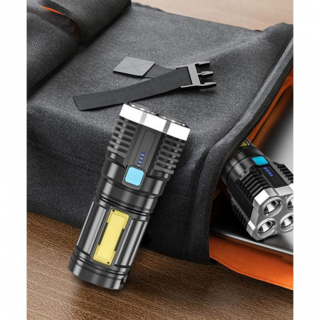 Lanterna LED Tactica 2 in 1, , 4 Moduri de Iluminare, Tip Proiector COB, Rezistenta la Apa, Reincarcabila, USB, Lanterna de Drumetii, 13.6 x 5 cm, Negru [1]