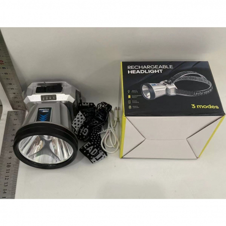 Lanterna Power Bank LED, , cu Suport pentru Cap, Incarcare USB, Raza 100-200m, 5W, 3 Trepte de Lumina, Afisaj Baterie, Argintiu [5]