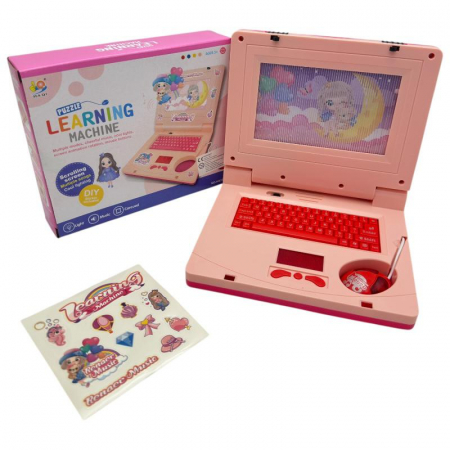 Laptop de jucarie pentru copii, roz, cu sunet si lumini, multicolor, 19x3.8x15.7 cm – jucarie interactiva si educativa pentru fetite si baieti,  [1]