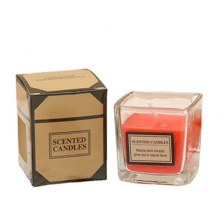 Articole pentru Casa Engros - Lumanare Parfumata, , Model Pahar Transparent, cu Ulei Esential, 4.8 x 5.4 x 5.5 cm, Aroma de Capsuni, Rosu