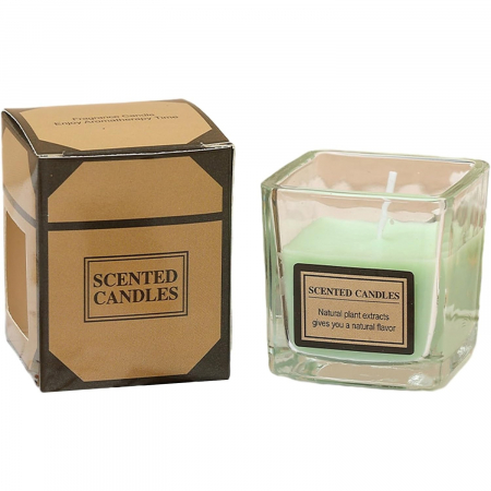 Articole pentru Casa Engros - Lumanare Parfumata, , Model Pahar Transparent, cu Ulei Esential, 4.8 x 5.4 x 5.5 cm, Aroma de Ceai Alb, Verde