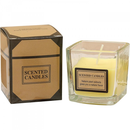 Articole pentru Casa Engros - Lumanare Parfumata, , Model Pahar Transparent, cu Ulei Esential, 4.8 x 5.4 x 5.5 cm, Aroma de Kaki Japonez, Galben