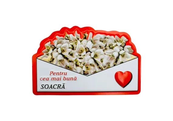 Bacanie Engros - Magnet, Aranjament cu Ghiocei " Pentru cea mai buna SOACRA" 10×7cm 