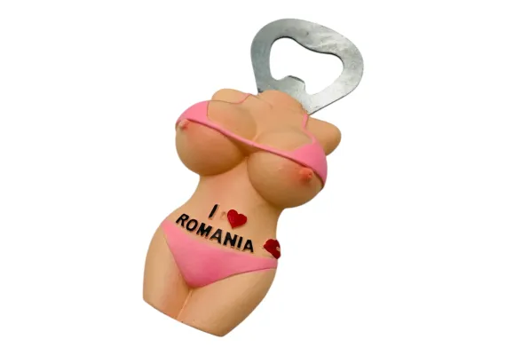 Bacanie Engros - Magnet Desfacator de Sticle Suvenir Romania – Model 3D Bikini Roz – Alex Store 