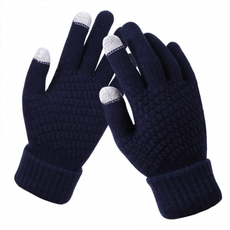 Manusi de Dama, , Functie Touchscreen (ecran tactil), Material Acril Tricotat, Manseta Elastica, Interior Catifelat, Marime Universala, Albastru Marin [3]