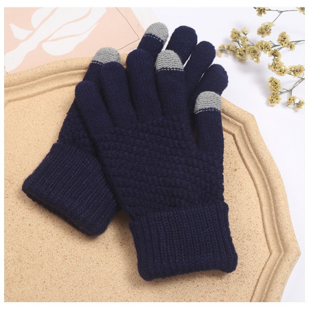 Manusi de Dama, , Functie Touchscreen (ecran tactil), Material Acril Tricotat, Manseta Elastica, Interior Catifelat, Marime Universala, Albastru Marin [10]