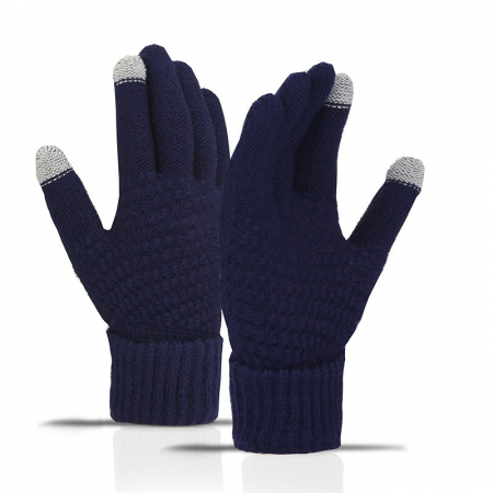 Manusi de Dama, , Functie Touchscreen (ecran tactil), Material Acril Tricotat, Manseta Elastica, Interior Catifelat, Marime Universala, Albastru Marin [7]