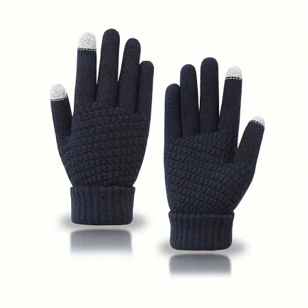 Manusi de Dama, , Functie Touchscreen (ecran tactil), Material Acril Tricotat, Manseta Elastica, Interior Catifelat, Marime Universala, Albastru Marin [8]