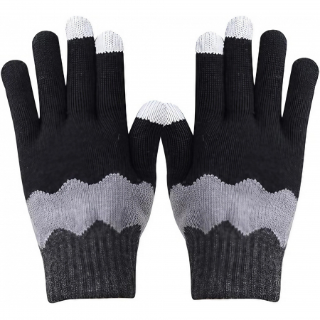 Haine si accesorii Engros - Manusi de Dama, , Model Ondulat, Functie Touchscreen (ecran tactil), Material Acril Tricotat, Manseta Elastica, Interior Catifelat, Marime Universala, Negru/Gri