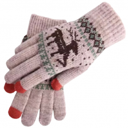 Haine si accesorii Engros - Manusi de Dama, , Model Ren, Functie Touchscreen (ecran tactil), Material Acril Tricotat, Manseta Elastica, Interior Catifelat, Marime Universala, Kaki