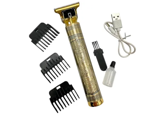 Ingrijire personala si cosmetice Engros - Masina de tuns T9, aparat de ras cu lama T, 3 capete, otel inoxidabil, cablu USB, 14.9 cm, 