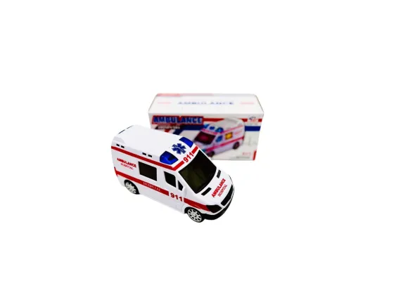 Articole pentru copii Engros - Masinuta Ambulanta tip Duba, cu sunete si lumini, 3D Ambulance, 17.5×9×7.5cm, +3ani,  