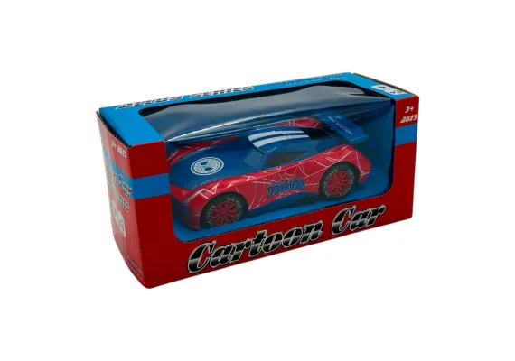 Articole pentru copii Engros - Masinuta Cartoon Car din Metal - 12 cm, Design Sportiv, Disponibila in Model Rosu cu Detalii Albastre 
