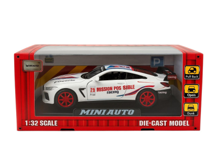 Masinuta Metalica MiniAuto M8 GTE Racing Alba – Scara 1:32 Pull Back Usi Deschise Copii 3+ [1]