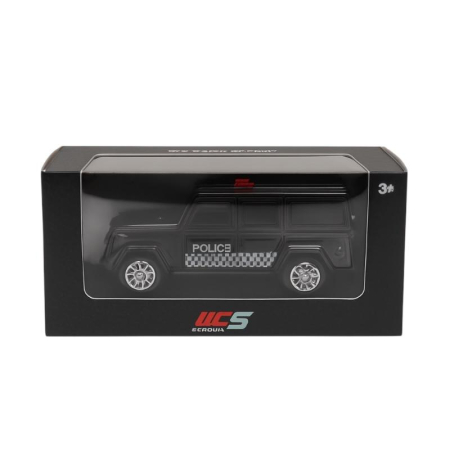 Machete si jucarii de metal - Masinuta Off-Road Police Metalica Neagra – Scara 1:36 Pull Back Frictiune Copii 3+