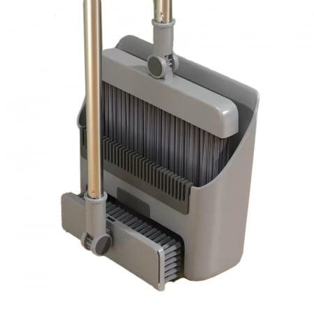 Curatenie, Organizare si Depozitare Engros - Matura Perie si Faras cu Coada , Set 3 in 1, cu Dinti de Pieptene pentru Curatare Matura, rotativ, pliabil, detasabil, Otel inoxidabil si Polipropilena, Gri inchis