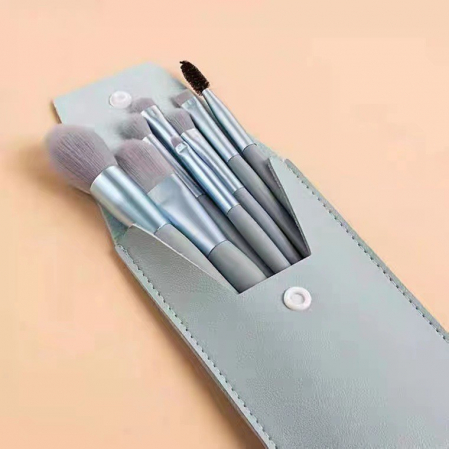 Ingrijire personala si cosmetice Engros - Mini set portabil 8 pensule de machiaj cu husa albastra, 