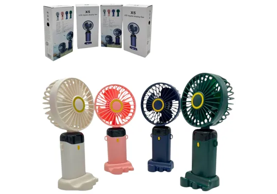 Bricolaj Engros - Miniventilator X5 portabil 2.5W cu afisaj LED, alimentare 5V/2A, carcasa ABS/PC, usor si compact, 