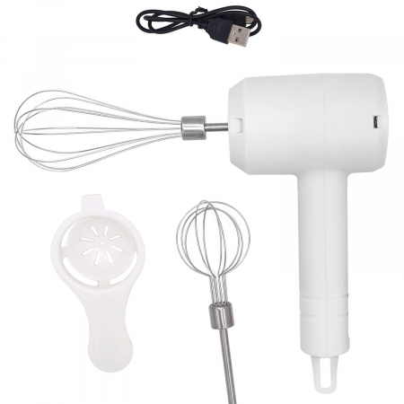 Mixer Electric fara Fir, , pentru Uz Casnic, pentru Oua Smantana Frisca, Maner Plastic, Usor de Utilizat si Depozitat, 3 Accesorii, Alb [1]