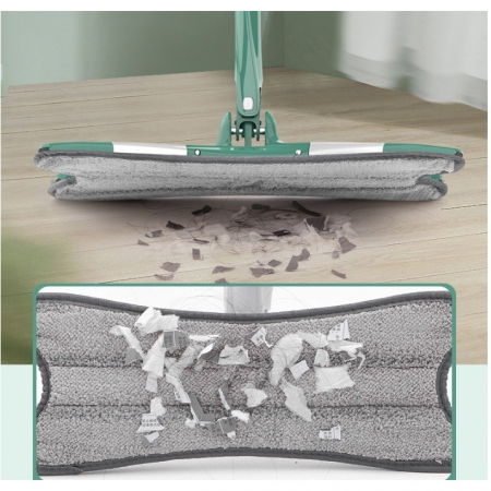 Mop Plat cu Laveta din Microfibra, , Pentru Uz Casnic, Sistem de Stoarcere X, Tija Telescopica 140 cm, Rotire 360°,38 x 140 cm, Verde [3]