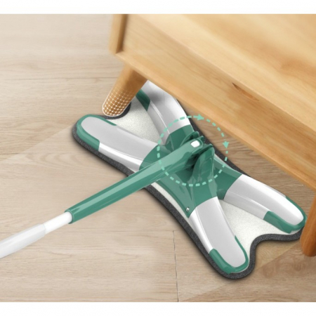 Mop Plat cu Laveta din Microfibra, , Pentru Uz Casnic, Sistem de Stoarcere X, Tija Telescopica 140 cm, Rotire 360°,38 x 140 cm, Verde [2]