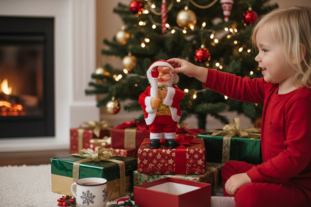 Mos Craciun muzical cu lumanare luminoasa – figurina decorativa Craciun, 17cm [2]