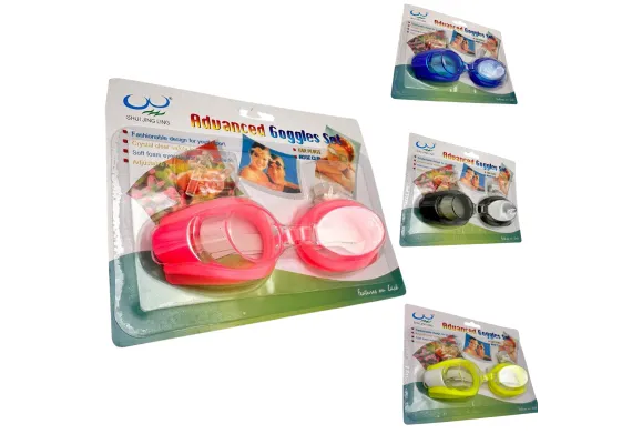 Sport, calatorii si activitati in aer liber Engros - Ochelari de inot copii 15.5x3 cm cu dopuri de urechi si clema de nas – Lentile clare, design ajustabil – Diverse culori – 